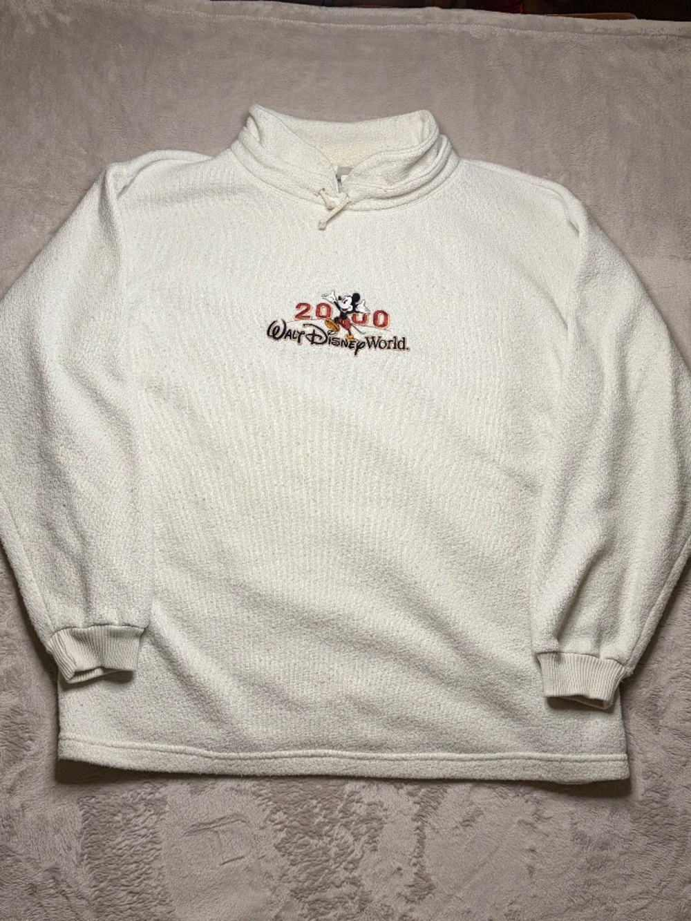 VTG Y2K Disney Sweatshirt Mens XL White Embroidered Mock Neck Pullover USA